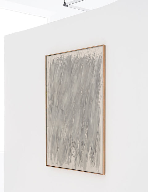 a large abstract canvas art hanging on the living room's wall