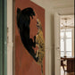 Large painting of two leopards on a wall in a room with a dining area. Clash – Dynamic Abstract Canvas Print | Large Modern Wall Art | Brume Art