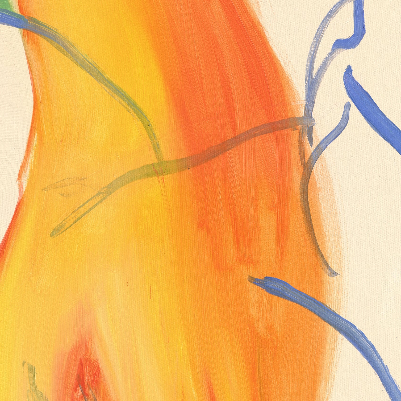 Abstract art with orange, yellow, and blue colors on a beige background Figure and Flame – Figurative Canvas Wall Art | Premium Luxury Print | Brume Art