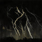 Lightning bolts striking through a dark sky with a silhouette of a mountain. Strike 3 – Bold Abstract Canvas Wall Art | Premium Luxury Print | Brume Art
