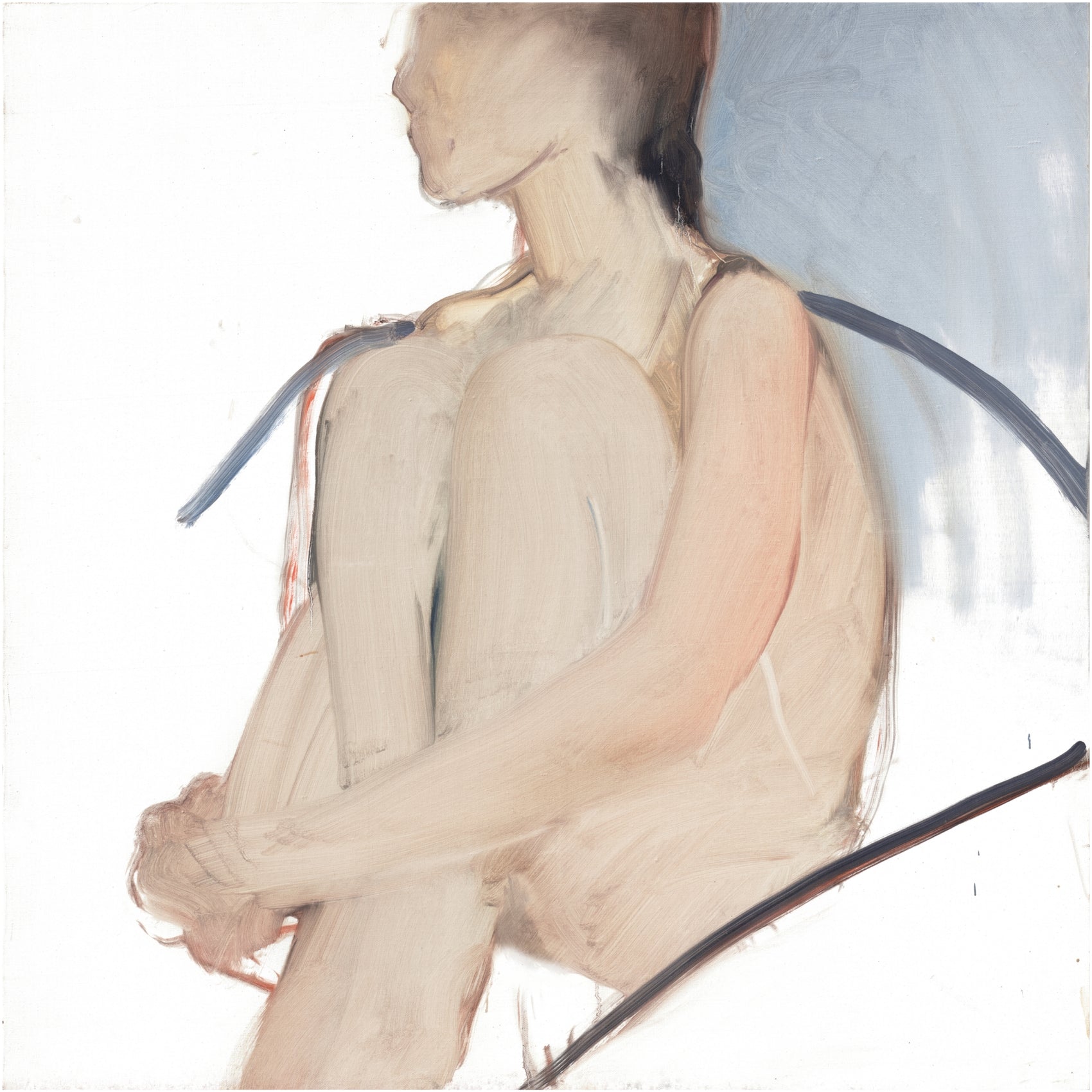 Person wearing a sheer beige top with a blurred background Held body – Figurative Canvas Wall Art | Contemporary Luxury Print | Brume Art