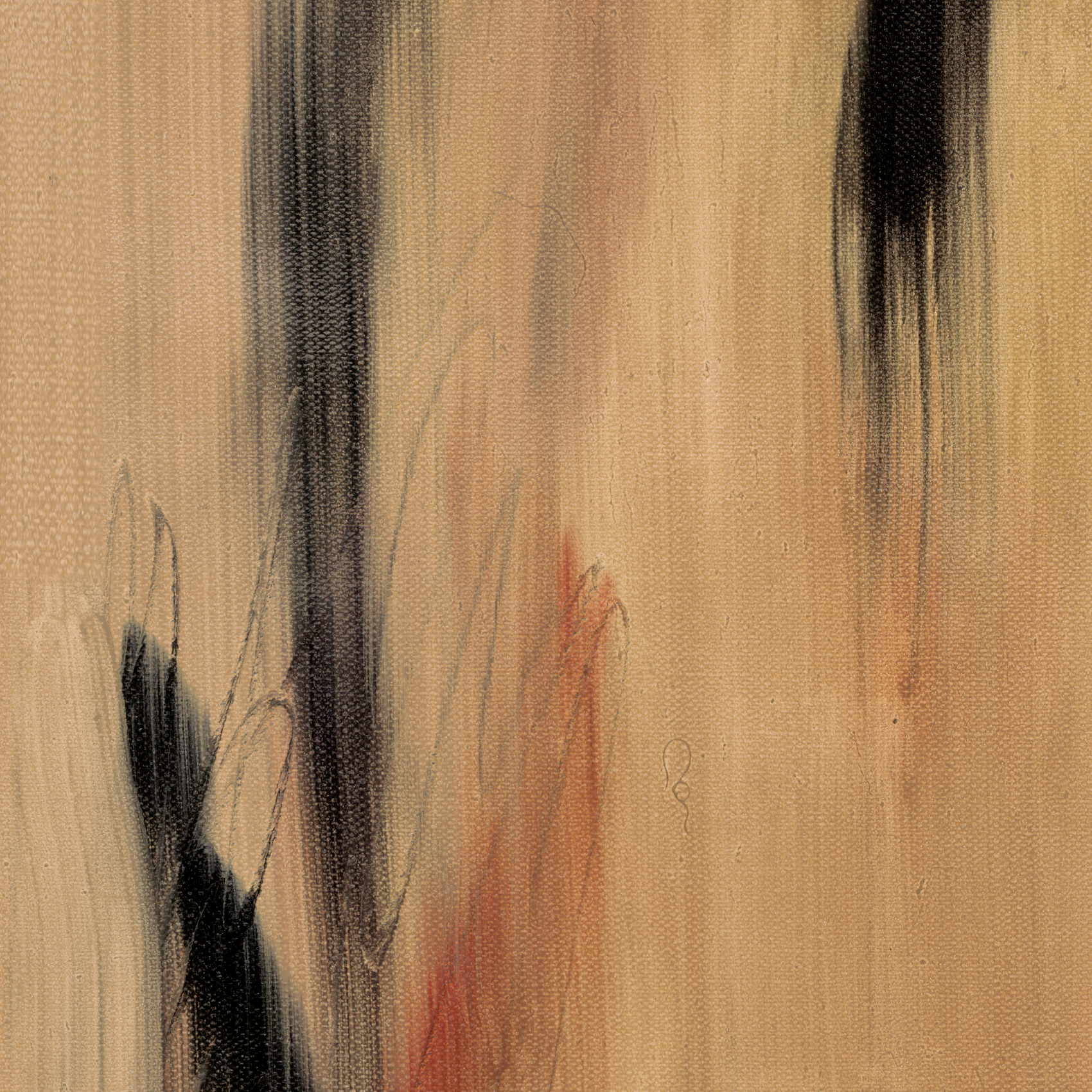 Abstract art with brown, black, and orange brush strokes on a textured beige background Field Yellow 2 – Landscape Canvas Wall Art | Premium Luxury Print | Brume Art