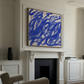 Abstract blue painting on a white wall above a fireplace Noise 3 – Textured Abstract Canvas Art | Premium Luxury Wall Decor | Brume Art | Luxury Wall Decor | Large Canvas Wall Art | Oversized Wall Hanging-Brume art