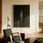 Modern living room with a gray armchair, round coffee table, and large framed artwork on the wall. In the black – Bold Abstract Canvas Wall Art | Large Luxury Print | Brume Art