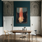 Dining room with wooden table and chairs, wall art, and decorative moldings. Flame – Expressive Abstract Canvas Art | Large Luxury Wall Print | Brume Art