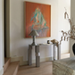 Modern interior with abstract painting and metallic console table. Still – Minimalist Abstract Canvas Art | Large Luxury Wall Decor | Brume Art