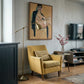 Living room with yellow armchair, floor lamp, and wall art Girl with Short Hair – Portrait Canvas Art | Luxury Wall Decor | Brume Art