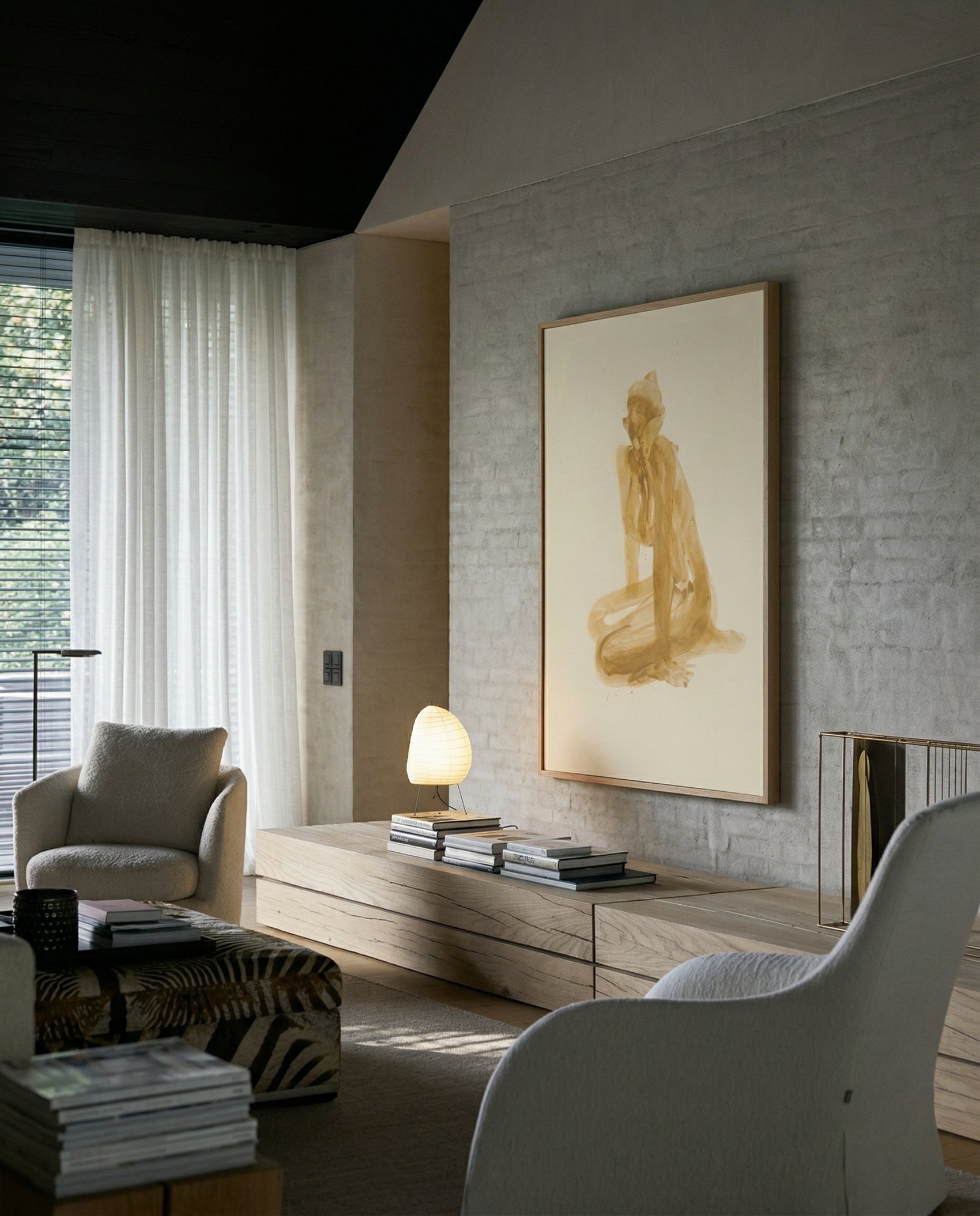 Modern living room with a large framed artwork on the wall. Still 3 – Serene Abstract Canvas Print | Premium Luxury Wall Art | Brume Art