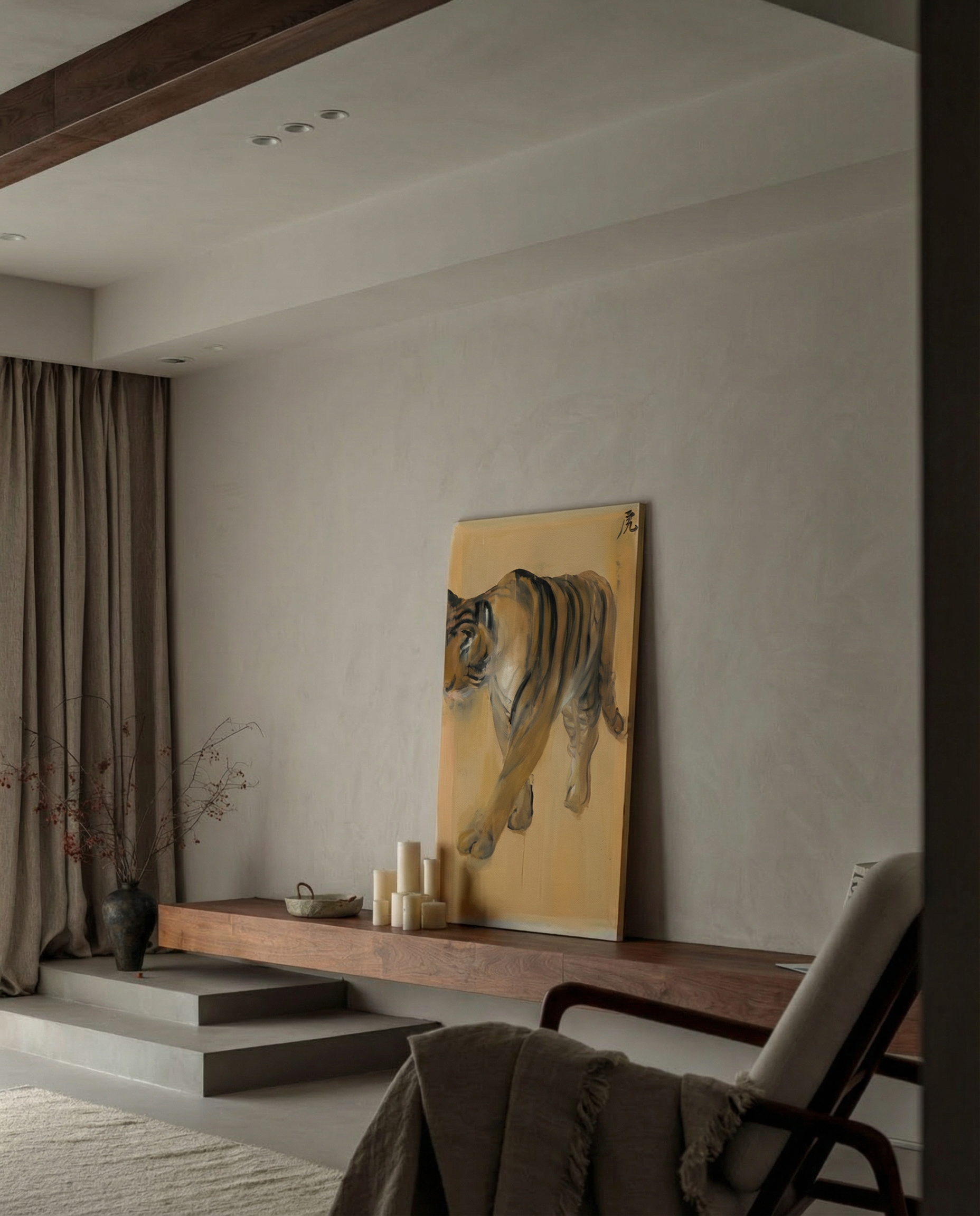 Living room with a tiger painting on the wall Tiger – Contemporary Animal Canvas Art | Luxury Wall Decor | Brume Art
