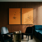 Modern interior with a blue sofa, black chairs, and abstract wall art. Marks – Bold Abstract Canvas Wall Art | Premium Luxury Print | Brume Art