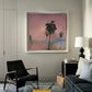 Modern living room with a painting of palm trees on the wall, a black chair, and a gray sofa. Palm tree – Landscape Canvas Wall Art | Large Luxury Print | Brume Art 