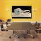 Conference room with yellow walls, a large table, and chairs. Goggles – Unique Figurative Canvas Art | Premium Wall Decor | Brume Art