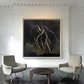 Modern living room with two armchairs and a round coffee table, featuring a large abstract painting on the wall. Strike 3 – Bold Abstract Canvas Wall Art | Premium Luxury Print | Brume Art