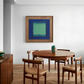 Dining room with wooden table and chairs, abstract painting on the wall. Frame 2 - Bold Abstract Canvas Print | Large Luxury Wall Art | Brume Art| Luxury Wall Decor | Large Canvas Wall Art | Oversized Wall Hanging-Brume art