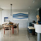 Modern kitchen with dining area and abstract artwork on the wall Blue Stripes – Abstract Diptych Canvas Art | Large Luxury Wall Print | Brume Art