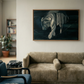 Living room with a beige sofa, blue armchair, and a framed painting of a tiger on the wall. Tiger 2 – Contemporary Animal Canvas Art | Luxury Wall Decor | Brume Art | Luxury Wall Decor | Large Canvas Wall Art | Oversized Wall Hanging-Brume art