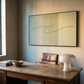 Modern office setup with a wooden desk, leather chair, and abstract wall art. olive – Bold Abstract Canvas Print | Large Luxury Wall Art | Brume Art