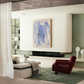 Modern living room with abstract painting, sofa, and chair. Veil – Contemporary Abstract Canvas | Oversized Luxury Wall Art | Brume Art | Luxury Wall Decor | Large Canvas Wall Art | Oversized Wall Hanging-Brume art