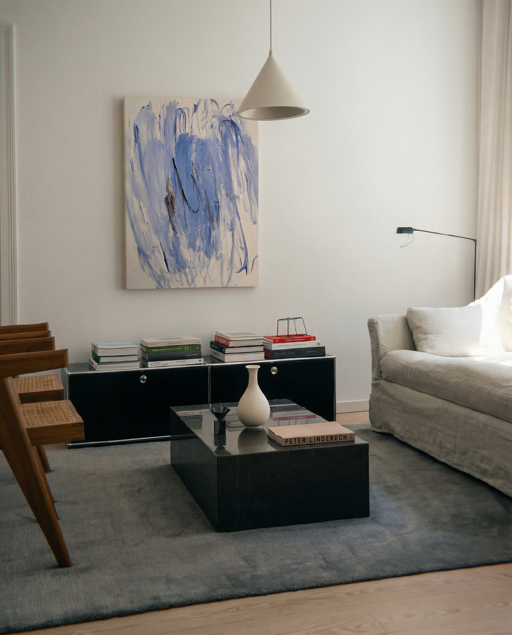 Modern living room with abstract art, coffee table, and sofa. Veil – Contemporary Abstract Canvas | Oversized Luxury Wall Art | Brume Art | Luxury Wall Decor | Large Canvas Wall Art | Oversized Wall Hanging-Brume art