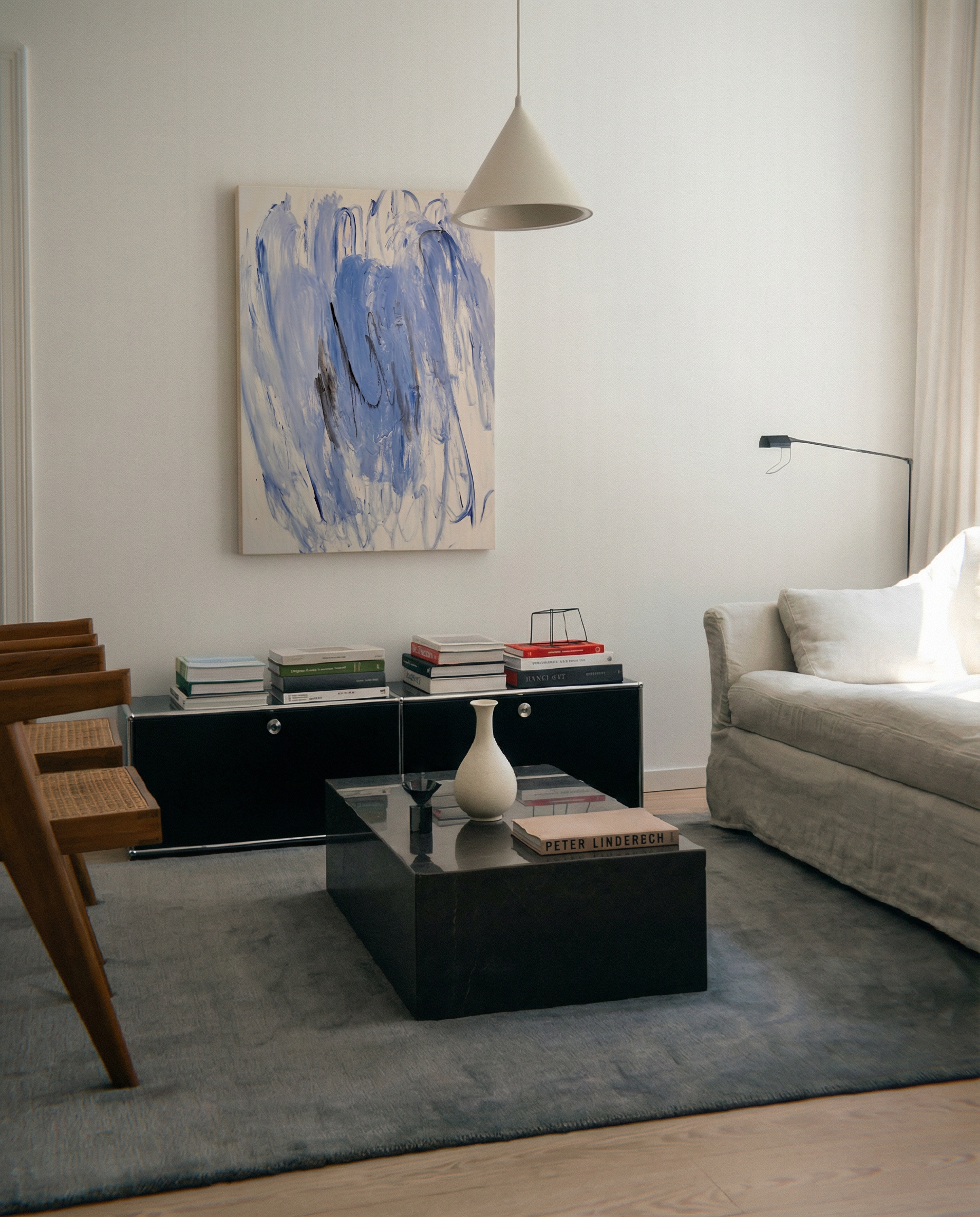 Modern living room with abstract art, coffee table, and sofa. Veil – Contemporary Abstract Canvas | Oversized Luxury Wall Art | Brume Art | Luxury Wall Decor | Large Canvas Wall Art | Oversized Wall Hanging-Brume art