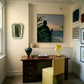 Home office with a desk, chair, and wall art in a well-lit room. Tycoon – Figurative Canvas Wall Art | Premium Luxury Print | Brume Art| Luxury Wall Decor | Large Canvas Wall Art | Oversized Wall Hanging-Brume art