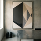 Abstract geometric art piece on a concrete wall with a modern interior setting. Rhombus – Minimalist Abstract Canvas Art | Large Luxury Wall Decor | Brume Art| Luxury Wall Decor | Large Canvas Wall Art | Oversized Wall Hanging-Brume art