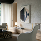 Modern living room with a geometric abstract painting on the wall. Rhombus – Minimalist Abstract Canvas Art | Large Luxury Wall Decor | Brume Art| Luxury Wall Decor | Large Canvas Wall Art | Oversized Wall Hanging-Brume art