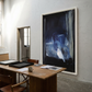 Room with a wooden desk, chairs, and a large abstract painting on the wall. Field black – Landscape Canvas Wall Art | Large Luxury Print | Brume Art