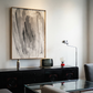 Modern interior with abstract art, console table, and chair. Veil 2 – Bold Abstract Canvas Print | Large Luxury Wall Art | Brume Art| Luxury Wall Decor | Large Canvas Wall Art | Oversized Wall Hanging-Brume art