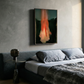 Modern bedroom with a bed, side table, and abstract painting on the wall. Flame – Expressive Abstract Canvas Art | Large Luxury Wall Print | Brume Art