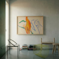 Modern interior with abstract painting on the wall, chairs, and a stool. Figure and Flame – Figurative Canvas Wall Art | Premium Luxury Print | Brume Art