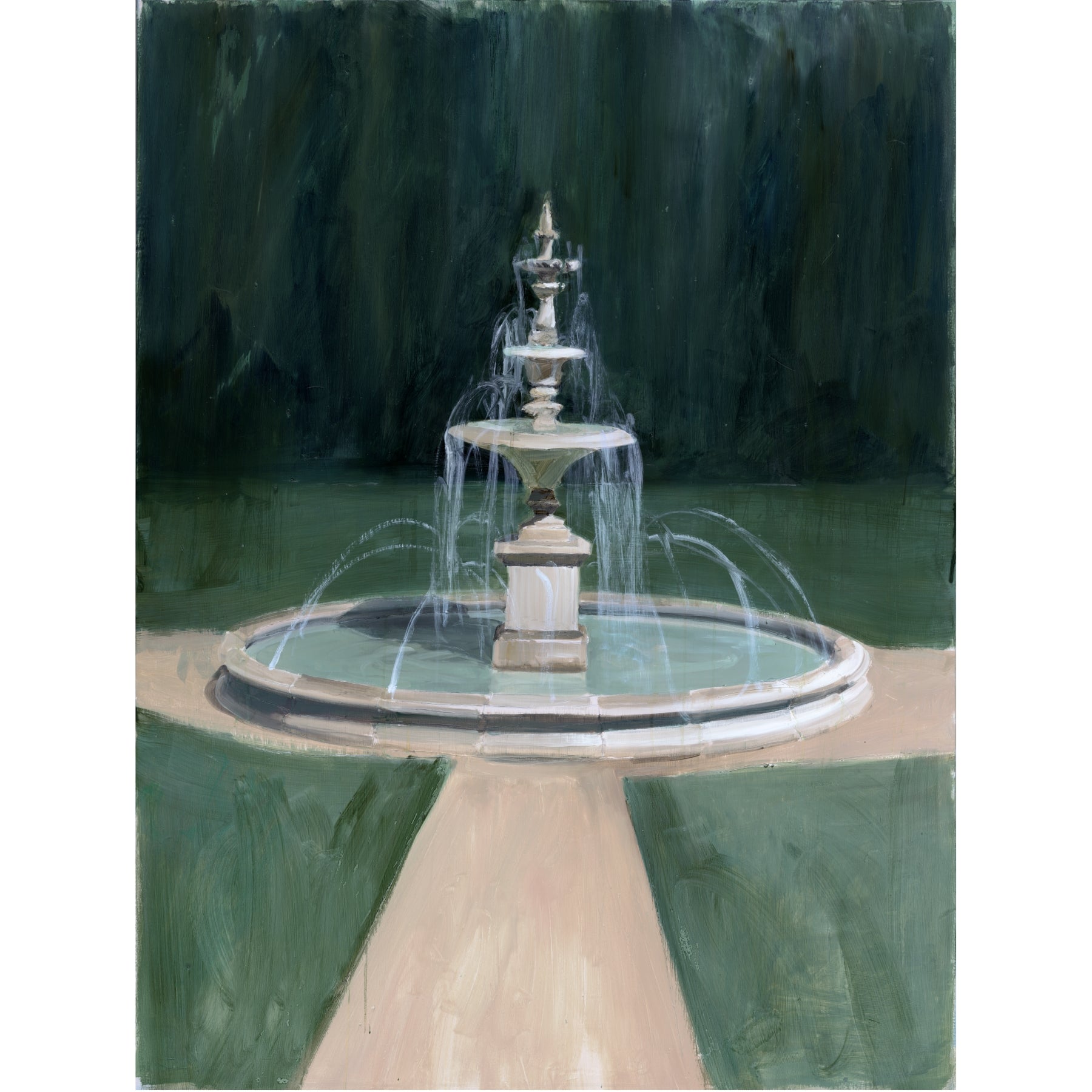 Fountain with water spray against a dark green background The Fountain – Abstract Canvas Wall Art | Large Luxury Print | Brume Art