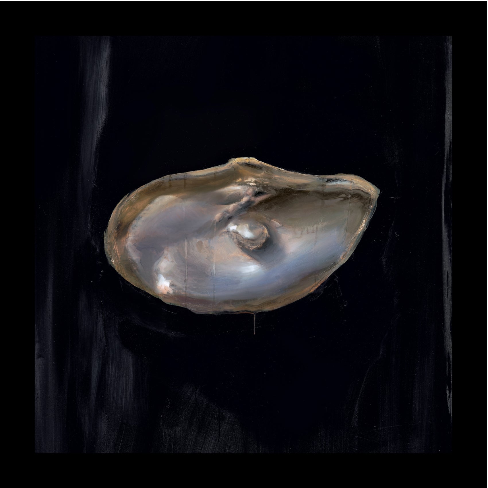 Oyster shell on a black background Pearl – Elegant Abstract Canvas Wall Art | Luxury Giclée Print | Brume Art