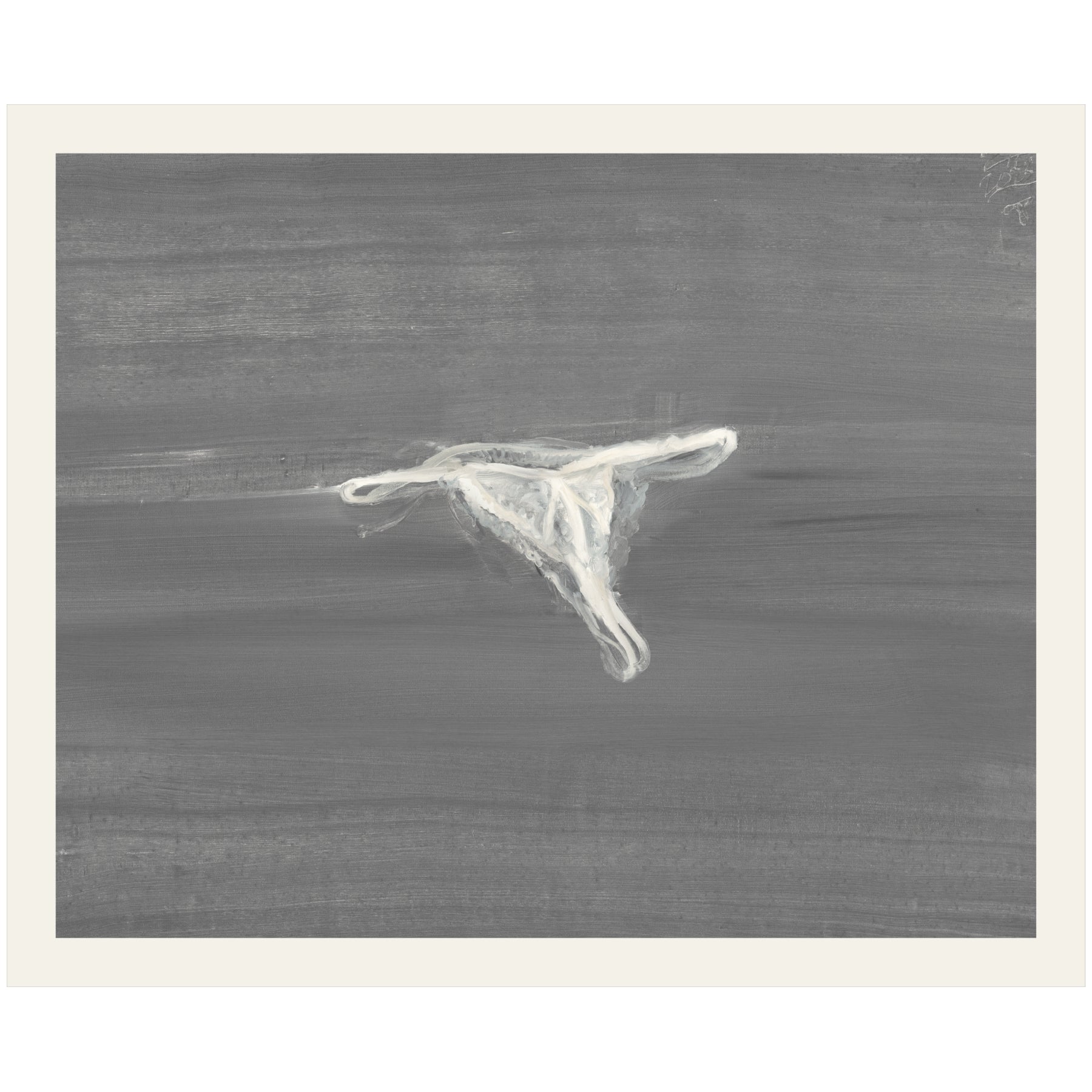 Abstract white drawing on a gray textured background Thong - Minimalist Abstract Canvas Art | Large Luxury Wall Print | Brume Art