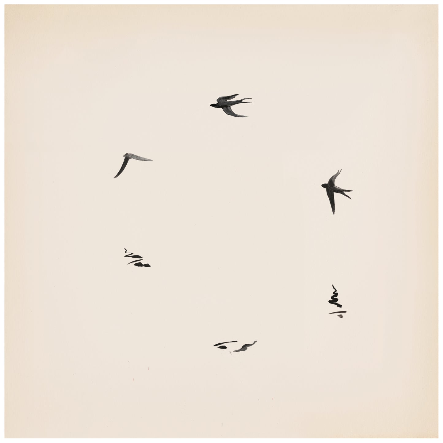 Silhouettes of birds flying against a beige background Birds – Nature Canvas Wall Art | Large Luxury Print | Brume Art