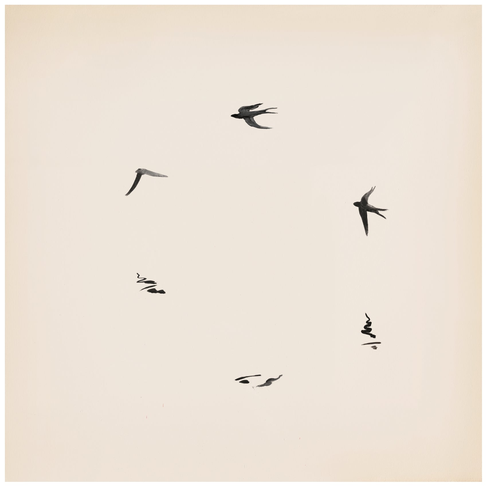 Silhouettes of birds flying against a beige background Birds – Nature Canvas Wall Art | Large Luxury Print | Brume Art