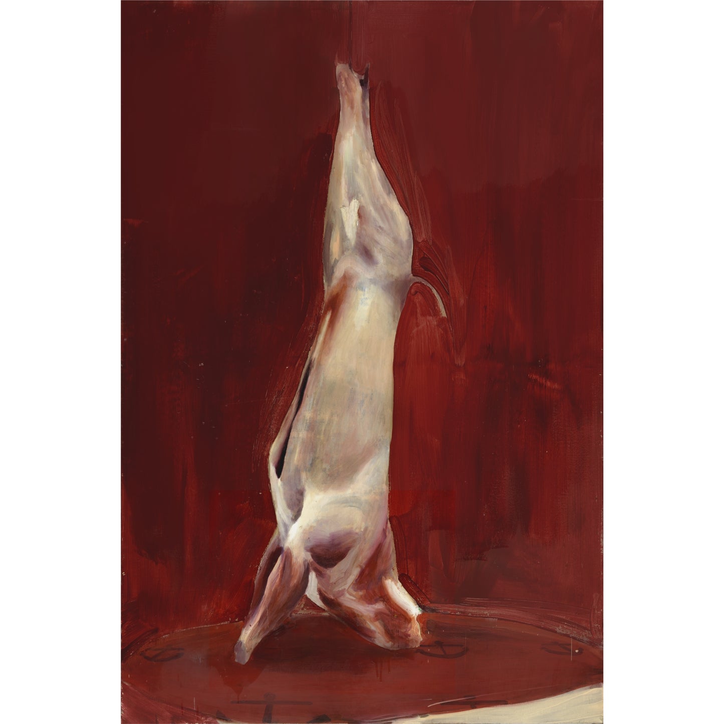 Painting of a dog standing on its hind legs against a red background Suspension – Nature Canvas Wall Art | Large Luxury Print | Brume Art