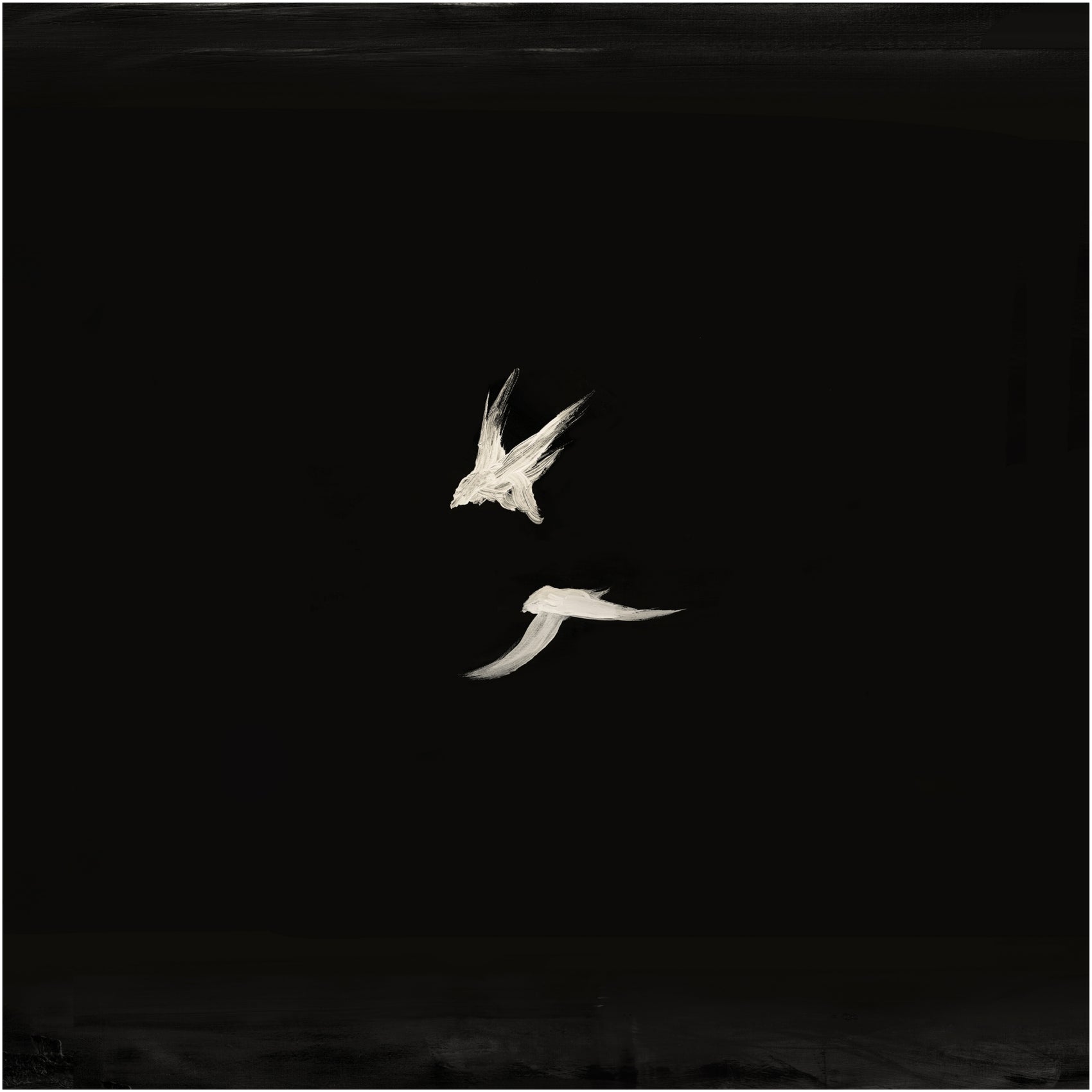Two white birds flying against a black background Bird 2 – Elegant Nature Canvas Print | Luxury Wall Art | Brume Art