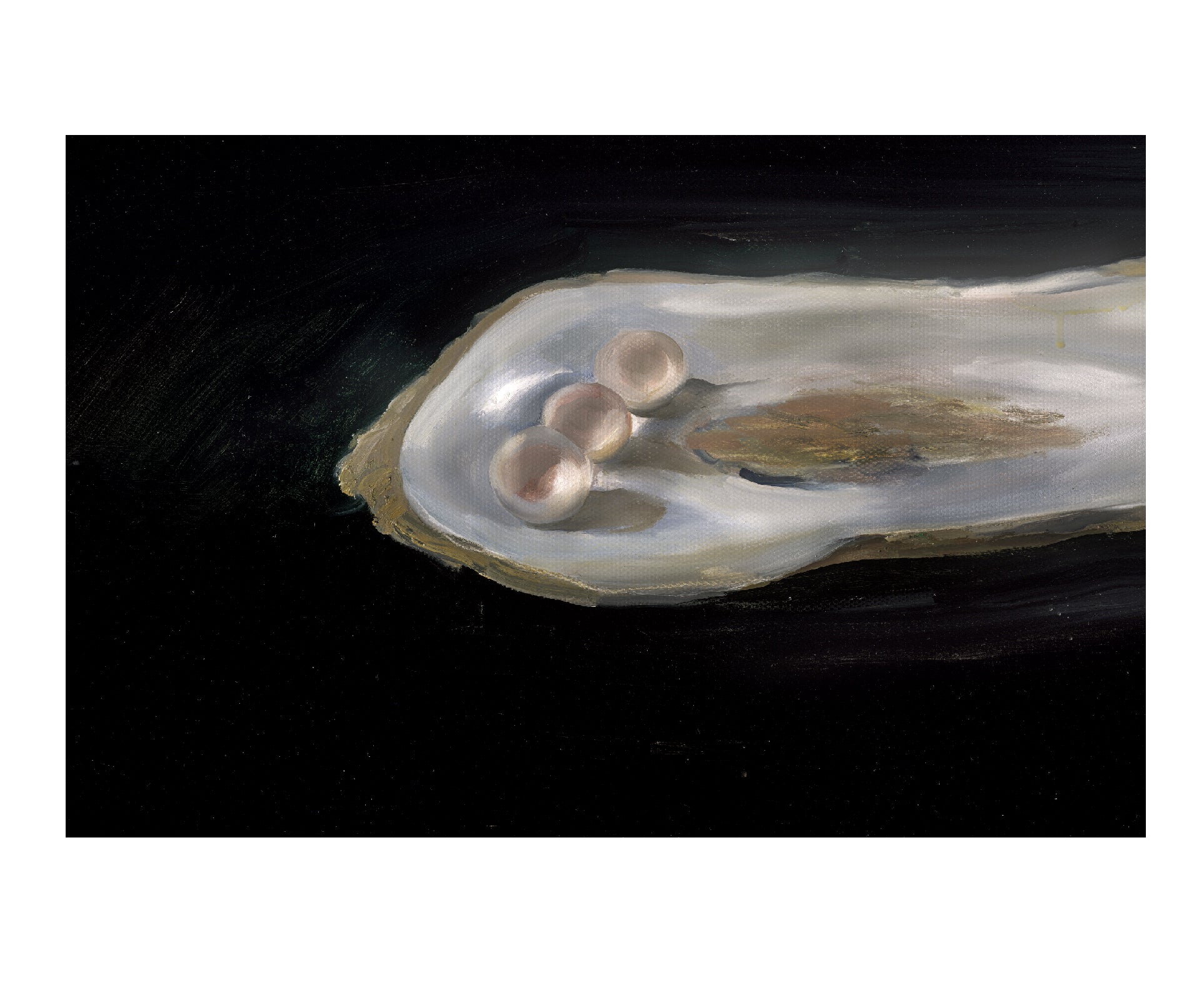 Oyster with three pearls inside on a dark background Pearl 2 – Elegant Abstract Canvas Wall Art | Luxury Giclée Print | Brume Art| Luxury Wall Decor | Large Canvas Wall Art | Oversized Wall Hanging-Brume art