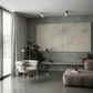Modern living room with a large window, gray sofa, and abstract wall art. Black lines – Bold Abstract Canvas Print | Large Luxury Wall Art