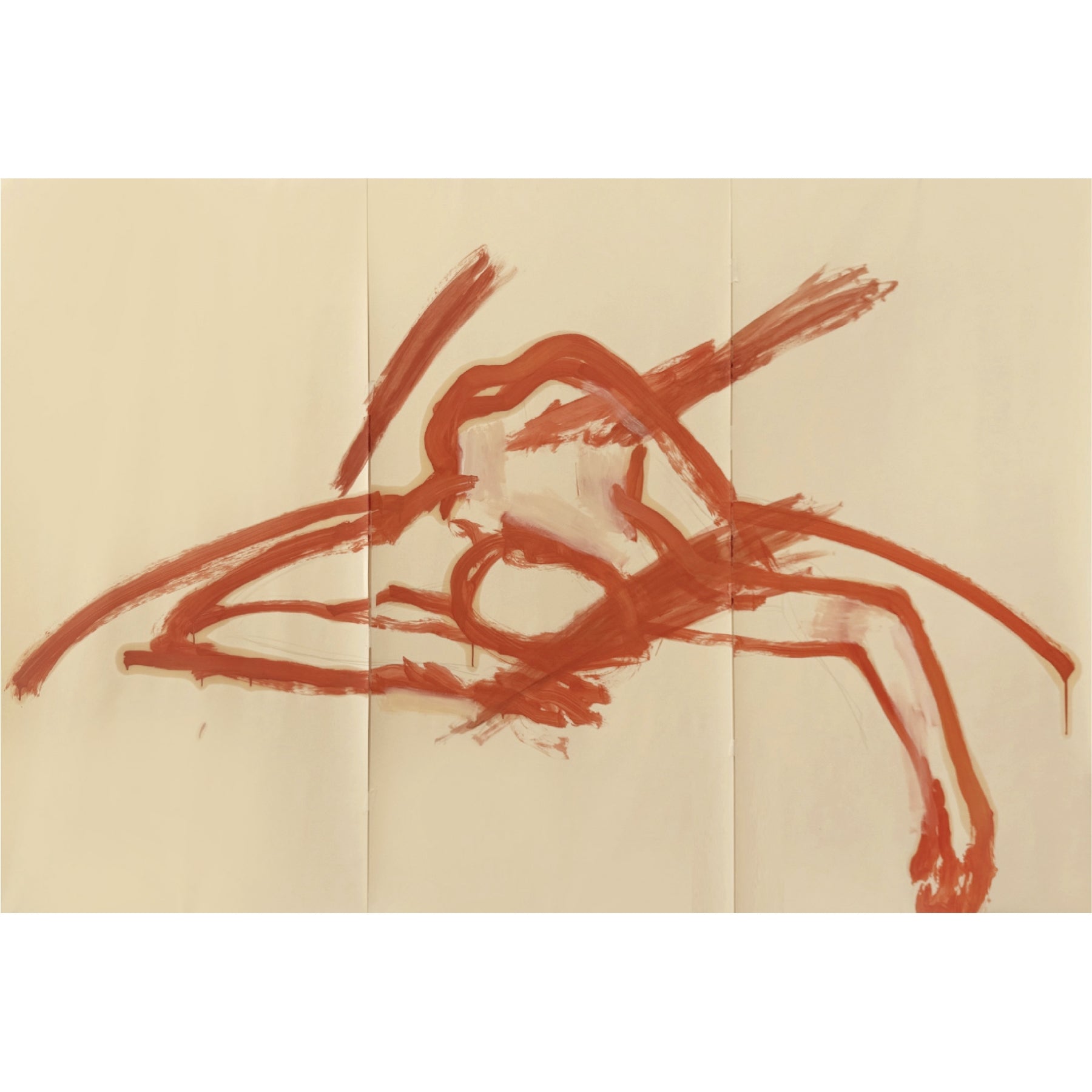 Abstract red drawing on a beige background