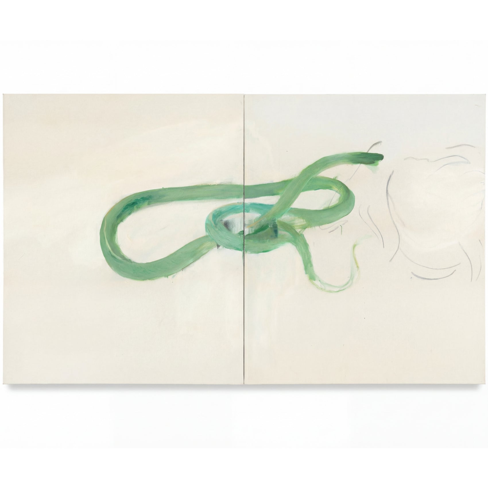 Artistic depiction of a green snake on a beige background Green Snake – Nature Canvas Wall Art | Large Luxury Print | Brume Art | Luxury Wall Decor | Large Canvas Wall Art | Oversized Wall Hanging-Brume art