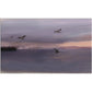 Birds flying over a reflective water surface at sunset. Away – Minimalist Abstract Canvas Art | Large Luxury Wall Decor | Brume Art