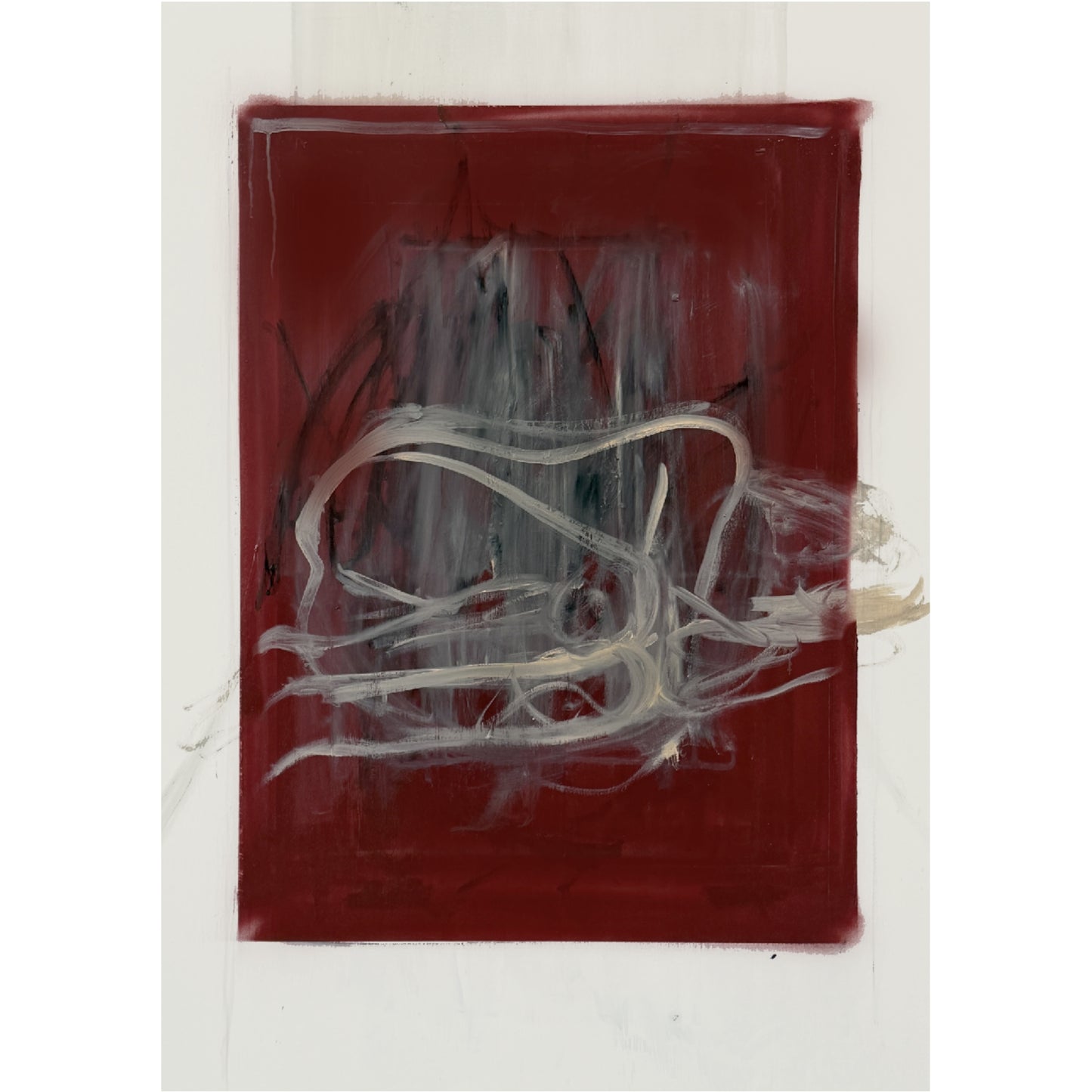 Abstract painting with white and gray strokes on a red background Tension – Bold Abstract Canvas Print | Large Luxury Wall Art | Brume Art