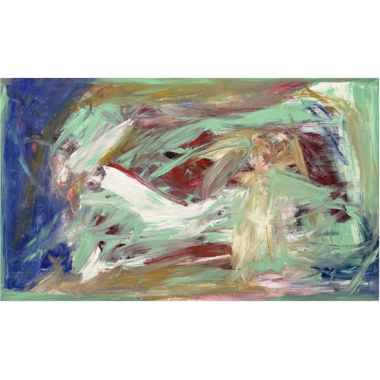 Abstract painting with bold strokes of green, blue, and red on a white background Depth – Bold Abstract Canvas Print | Large Luxury Wall Art | Brume Art