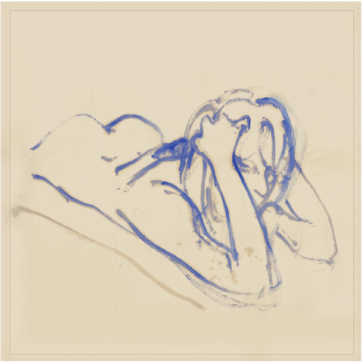 Blue ink drawing of a figure on beige paper Presence 3 – Figurative Abstract Canvas | Premium Wall Art | Brume Art | Luxury Wall Decor | Large Canvas Wall Art | Oversized Wall Hanging-Brume art