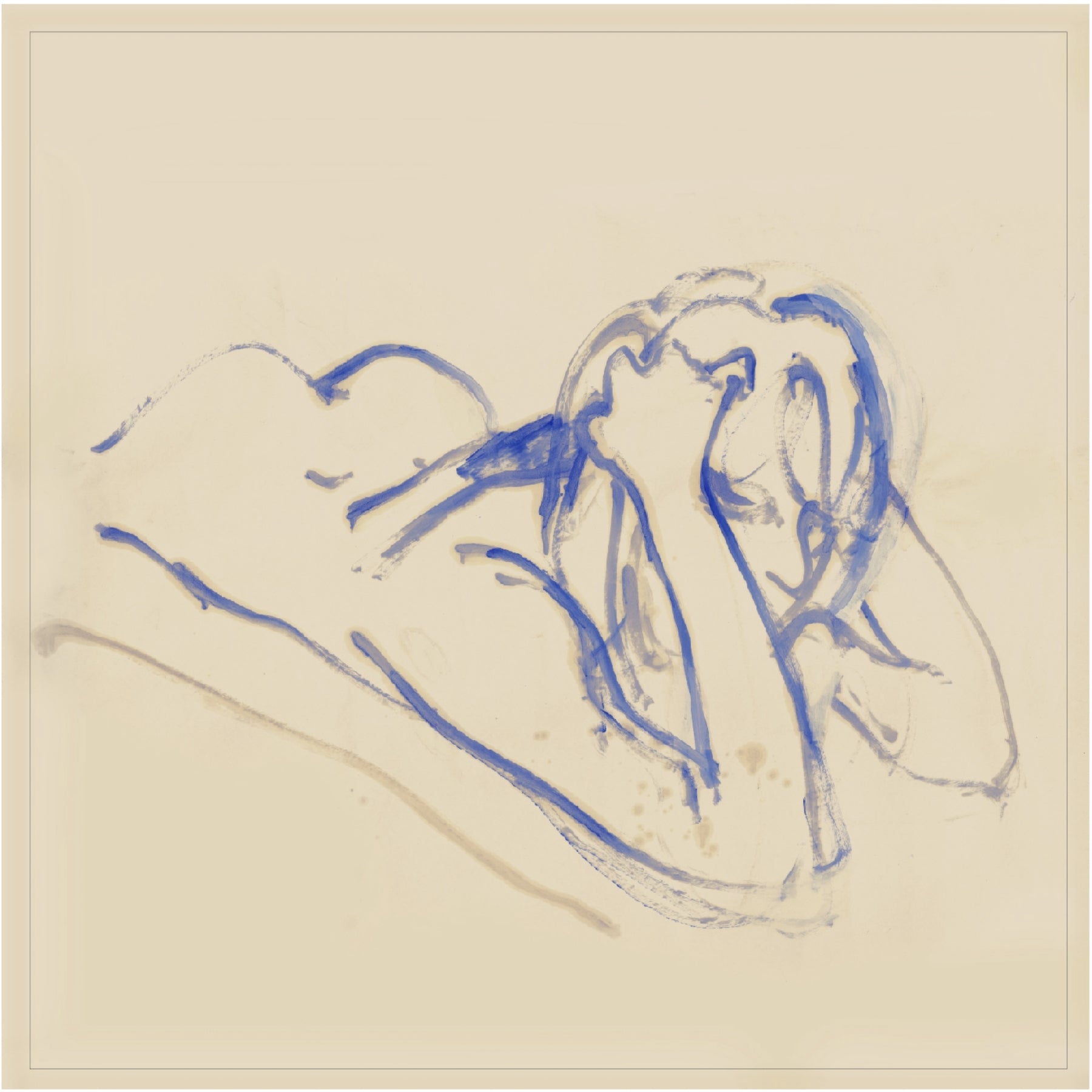 Blue ink drawing of a figure on beige paper Presence 3 – Figurative Abstract Canvas | Premium Wall Art | Brume Art | Luxury Wall Decor | Large Canvas Wall Art | Oversized Wall Hanging-Brume art