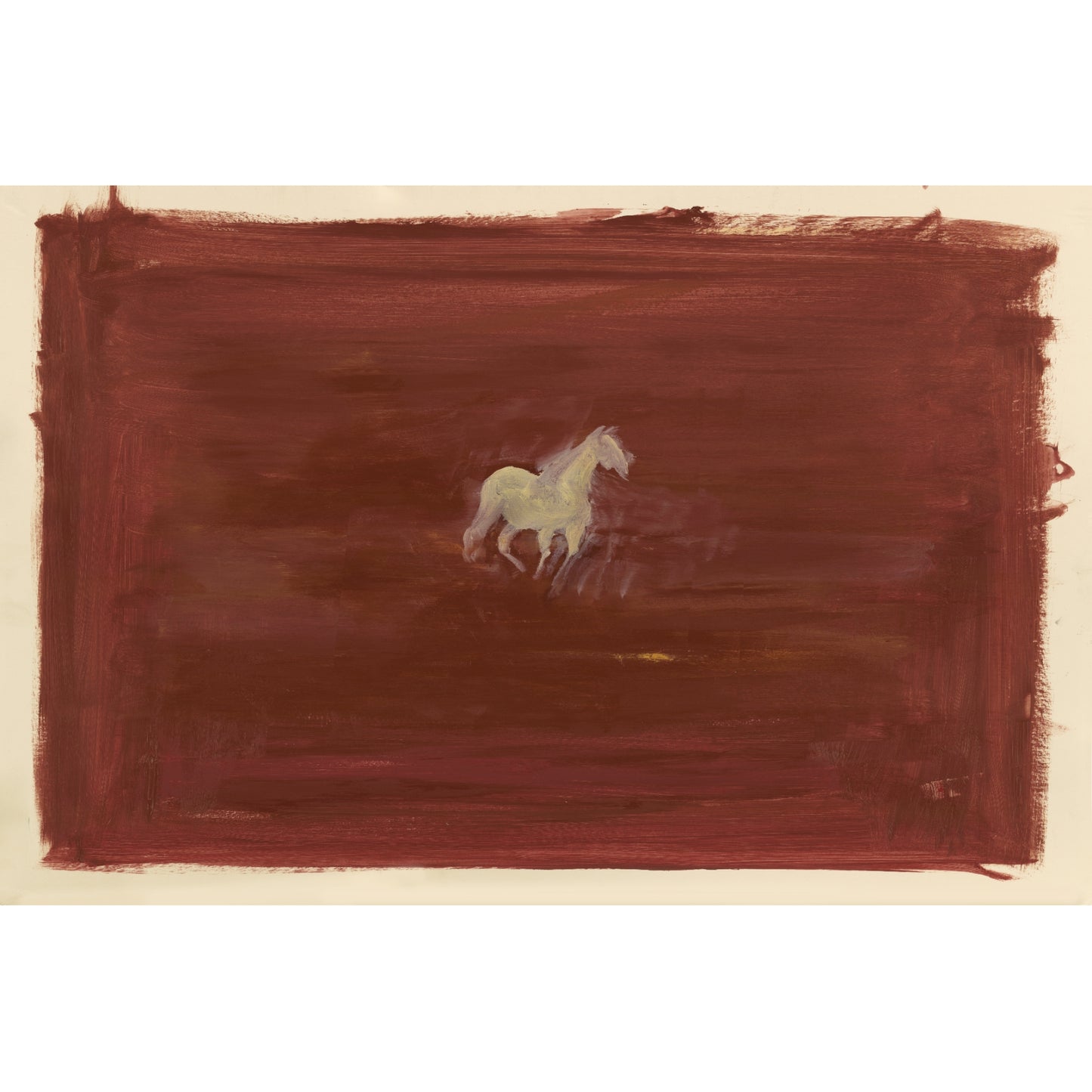 Abstract painting with a white horse on a brown background. silent run – Contemporary Animal Canvas Art | Luxury Wall Decor | Brume Art
