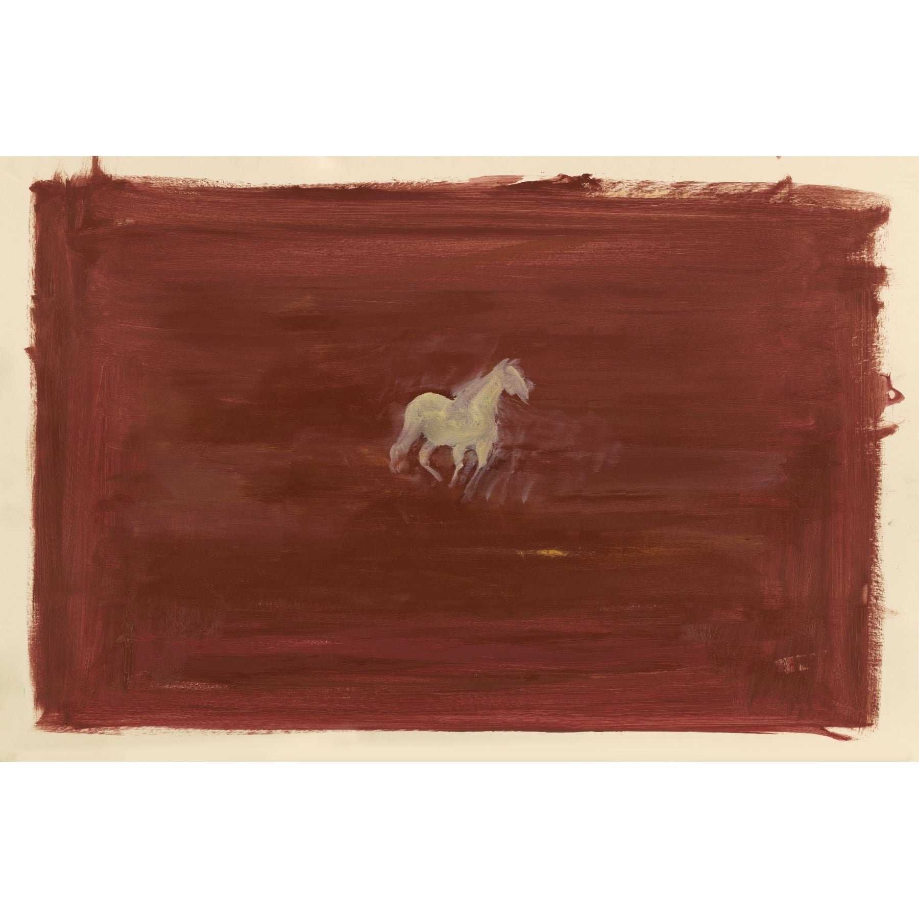Abstract painting with a white horse on a brown background. silent run – Contemporary Animal Canvas Art | Luxury Wall Decor | Brume Art