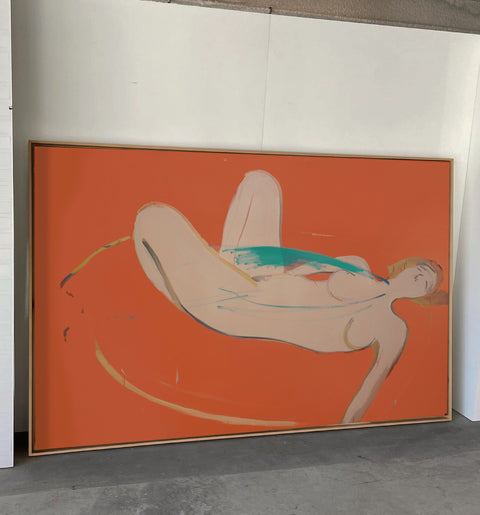 an oversized abstract canvas art hanging on the living room's wall